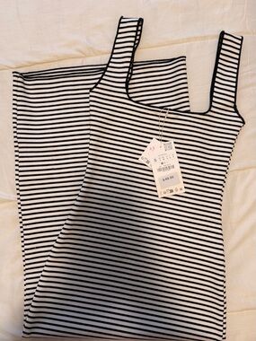 Zara Black and White Striped Midi Dress